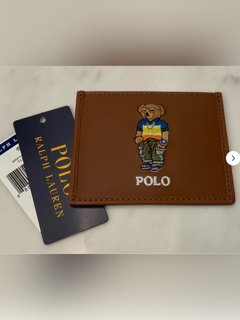 NEW Polo Ralph Lauren BEACH SHOP BEAR Leather Slim Card Case Wallet - TAN
